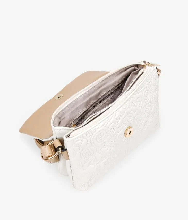 Bosanova Sacs À Bandoulière | Petits Sacs | Sac bandoulière beige avec broderie florale et rabat