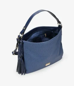 Bosanova Sacs Raphia Et Crochet | Sacs Porté Épaule | Sac bandoulière bleu avec fermeture éclair