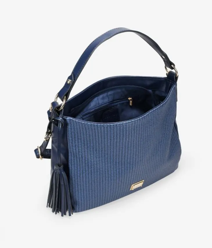 Bosanova Sacs Raphia Et Crochet | Sacs Porté Épaule | Sac bandoulière bleu avec fermeture éclair