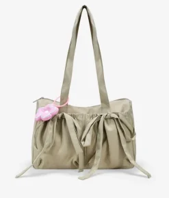 Bosanova Sacs Porté Épaule | Sac bandoulière en nylon beige avec breloques
