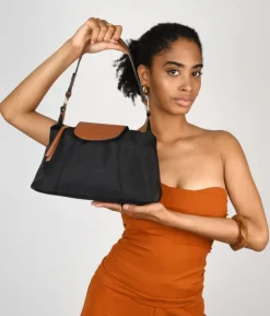Bosanova Sacs Porté Épaule | Petits Sacs | Sac bandoulière en nylon noir avec rabat