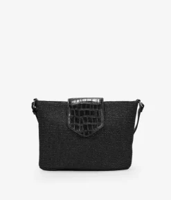 Bosanova Sacs À Bandoulière | Sacs Raphia Et Crochet | Sac bandoulière en raphia noir à rabat