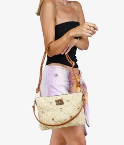 Bosanova Sacs À Bandoulière | Sacs Raphia Et Crochet | Sac bandoulière en raphia beige à clous