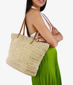 Bosanova Sacs Shopper | Sacs Raphia Et Crochet | Sac bandoulière en raphia beige