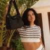 Bosanova Sacs Raphia Et Crochet | Sacs Porté Épaule | Sac bandoulière en raphia noir