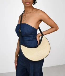 Bosanova Sacs Raphia Et Crochet | Sacs Porté Épaule | Sac bandoulière en raphia beige