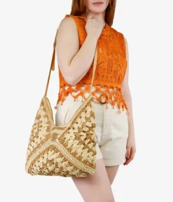 Bosanova Sacs Porté Épaule | Sacs Raphia Et Crochet | Sac bandoulière en raphia bicolore