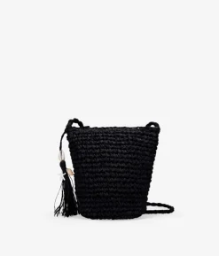 Bosanova Sacs À Bandoulière | Sacs Raphia Et Crochet | Sac bandoulière en raphia noir avec fermeture éclair