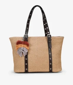 Bosanova Sacs Shopper | Sacs Raphia Et Crochet | Sac bandoulière en raphia beige avec anneaux
