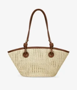 Bosanova Sacs Raphia Et Crochet | Sacs Porté Épaule | Sac bandoulière en raphia beige avec double anse