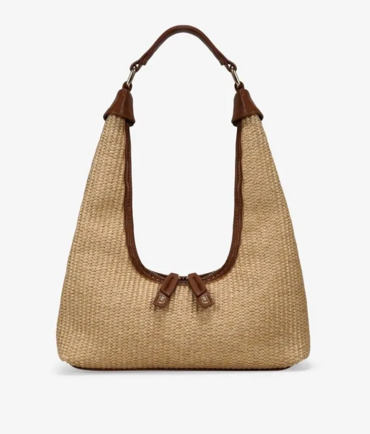 Bosanova Sacs Raphia Et Crochet | Sacs Porté Épaule | Sac bandoulière en raphia beige avec fermeture éclair