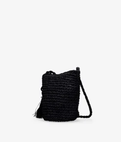 Bosanova Sacs À Bandoulière | Sacs Raphia Et Crochet | Sac bandoulière en raphia noir avec fermeture éclair