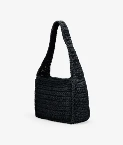 Bosanova Sacs Raphia Et Crochet | Sacs Porté Épaule | Sac bandoulière en raphia noir