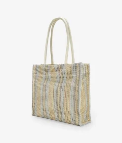 Bosanova Sacs Raphia Et Crochet | Sacs Porté Épaule | Sac bandoulière en raphia beige et bleu
