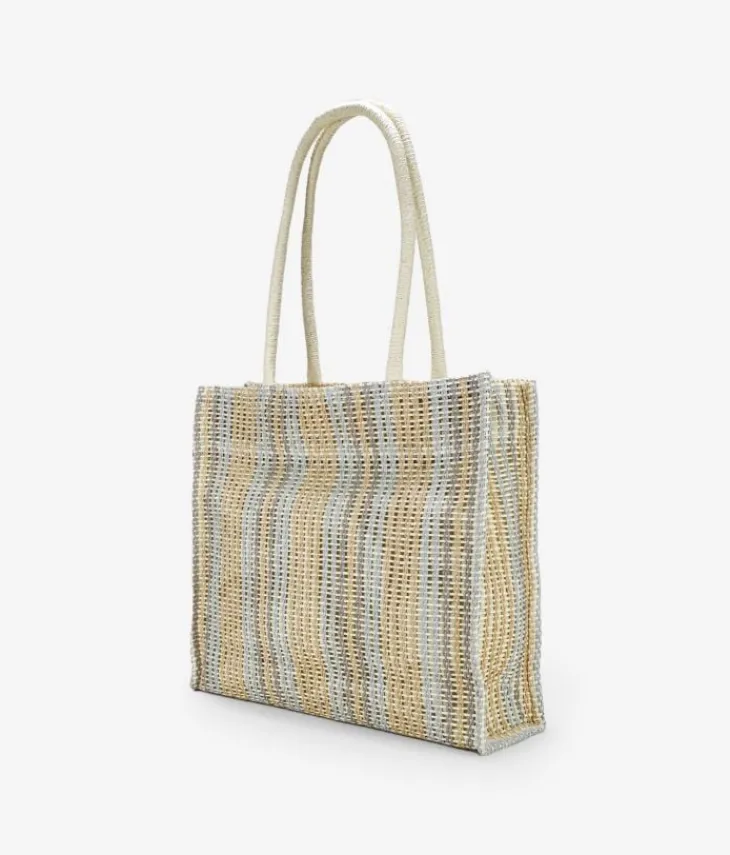 Bosanova Sacs Raphia Et Crochet | Sacs Porté Épaule | Sac bandoulière en raphia beige et bleu