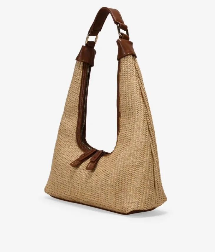 Bosanova Sacs Raphia Et Crochet | Sacs Porté Épaule | Sac bandoulière en raphia beige avec fermeture éclair
