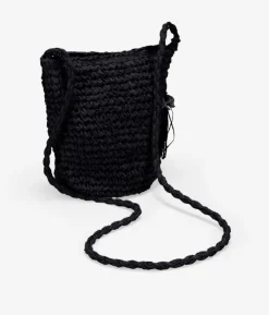 Bosanova Sacs À Bandoulière | Sacs Raphia Et Crochet | Sac bandoulière en raphia noir avec fermeture éclair