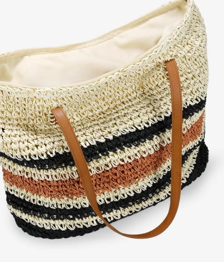 Bosanova Bolsos De Playa | Sacs Raphia Et Crochet | Sac bandoulière en raphia beige à rayures