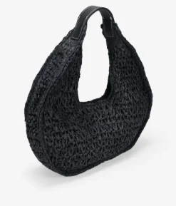 Bosanova Sacs Raphia Et Crochet | Sacs Porté Épaule | Sac bandoulière en raphia noir