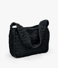 Bosanova Sacs Raphia Et Crochet | Sacs Porté Épaule | Sac bandoulière en raphia noir