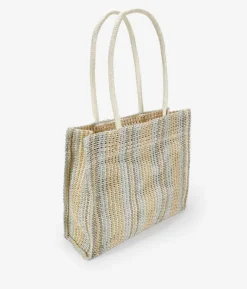 Bosanova Sacs Raphia Et Crochet | Sacs Porté Épaule | Sac bandoulière en raphia beige et bleu