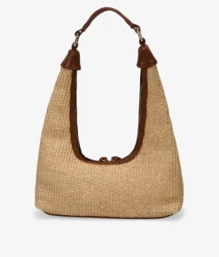 Bosanova Sacs Raphia Et Crochet | Sacs Porté Épaule | Sac bandoulière en raphia beige avec fermeture éclair