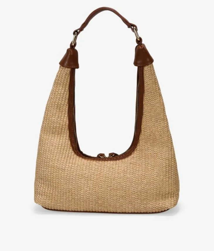 Bosanova Sacs Raphia Et Crochet | Sacs Porté Épaule | Sac bandoulière en raphia beige avec fermeture éclair