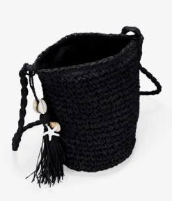Bosanova Sacs À Bandoulière | Sacs Raphia Et Crochet | Sac bandoulière en raphia noir avec fermeture éclair