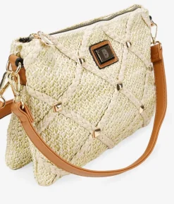 Bosanova Sacs À Bandoulière | Sacs Raphia Et Crochet | Sac bandoulière en raphia beige à clous