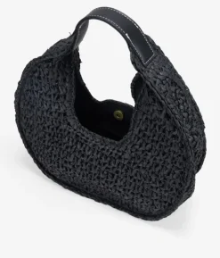 Bosanova Sacs Raphia Et Crochet | Sacs Porté Épaule | Sac bandoulière en raphia noir
