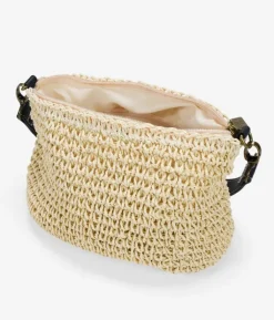 Bosanova Sacs Raphia Et Crochet | Sacs Porté Épaule | Sac bandoulière en raphia beige avec fermeture éclair