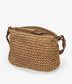 Bosanova Sacs Raphia Et Crochet | Sacs Porté Épaule | Sac bandoulière en raphia beige avec fermeture éclair
