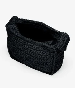 Bosanova Sacs Raphia Et Crochet | Sacs Porté Épaule | Sac bandoulière en raphia noir