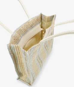 Bosanova Sacs Raphia Et Crochet | Sacs Porté Épaule | Sac bandoulière en raphia beige et bleu