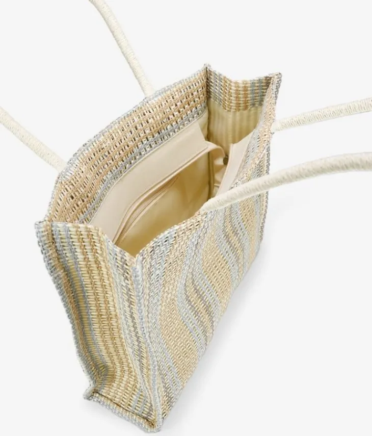 Bosanova Sacs Raphia Et Crochet | Sacs Porté Épaule | Sac bandoulière en raphia beige et bleu