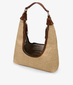Bosanova Sacs Raphia Et Crochet | Sacs Porté Épaule | Sac bandoulière en raphia beige avec fermeture éclair