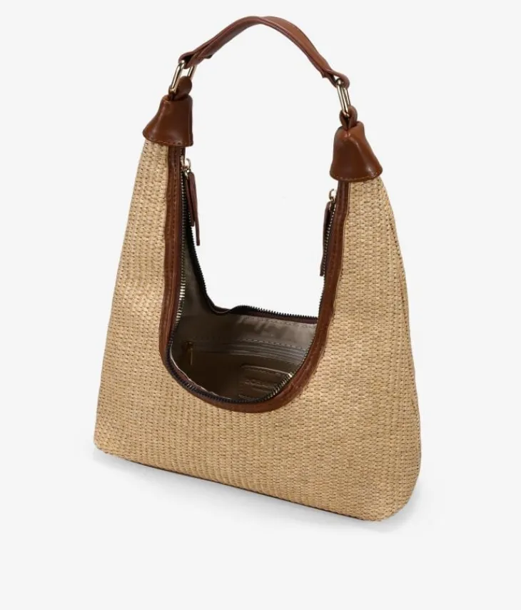 Bosanova Sacs Raphia Et Crochet | Sacs Porté Épaule | Sac bandoulière en raphia beige avec fermeture éclair