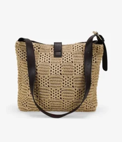 Bosanova Sacs Porté Épaule | Sacs Raphia Et Crochet | Sac bandoulière en sparte marron avec rabat
