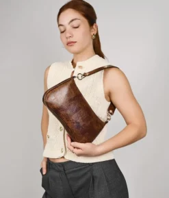 Bosanova Sacs Porté Épaule | Petits Sacs | Sac bandoulière marron avec anneaux sur la poignée