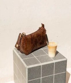 Bosanova Sacs Porté Épaule | Petits Sacs | Sac bandoulière marron avec anneaux sur la poignée
