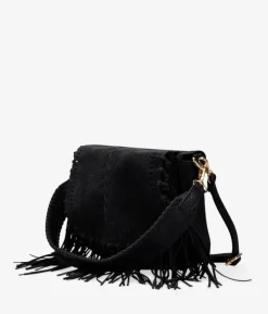 Bosanova Sacs À Bandoulière | Sacs Porté Épaule | Sac bandoulière noir à rabat et franges