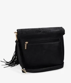Bosanova Sacs À Bandoulière | Sacs Porté Épaule | Sac bandoulière noir à rabat et franges