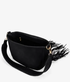 Bosanova Sacs À Bandoulière | Sacs Porté Épaule | Sac bandoulière noir à rabat et franges
