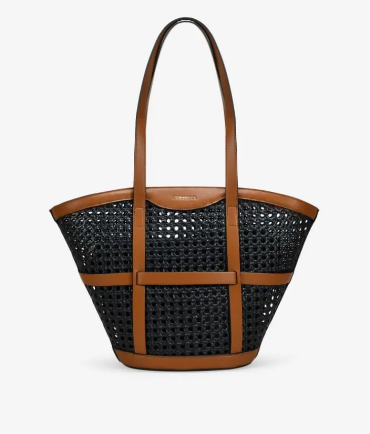 Bosanova Sacs Shopper | Sacs Raphia Et Crochet | Sac bandoulière noir avec filet en osier