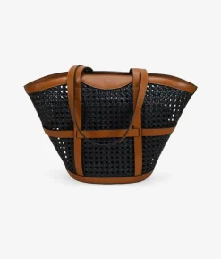 Bosanova Sacs Shopper | Sacs Raphia Et Crochet | Sac bandoulière noir avec filet en osier
