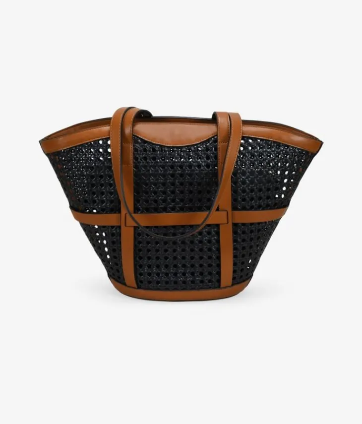 Bosanova Sacs Shopper | Sacs Raphia Et Crochet | Sac bandoulière noir avec filet en osier