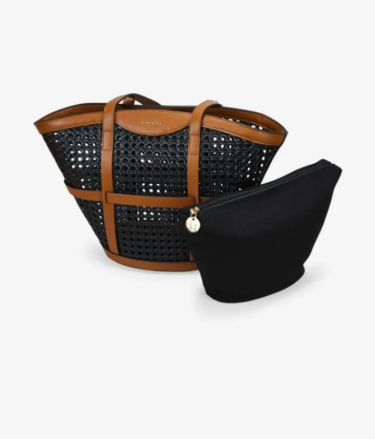 Bosanova Sacs Shopper | Sacs Raphia Et Crochet | Sac bandoulière noir avec filet en osier