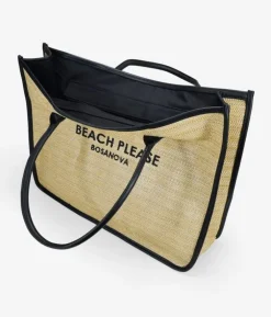 Bosanova Sacs Shopper | Sacs Raphia Et Crochet | Sac cabas en raphia beige avec fermeture éclair
