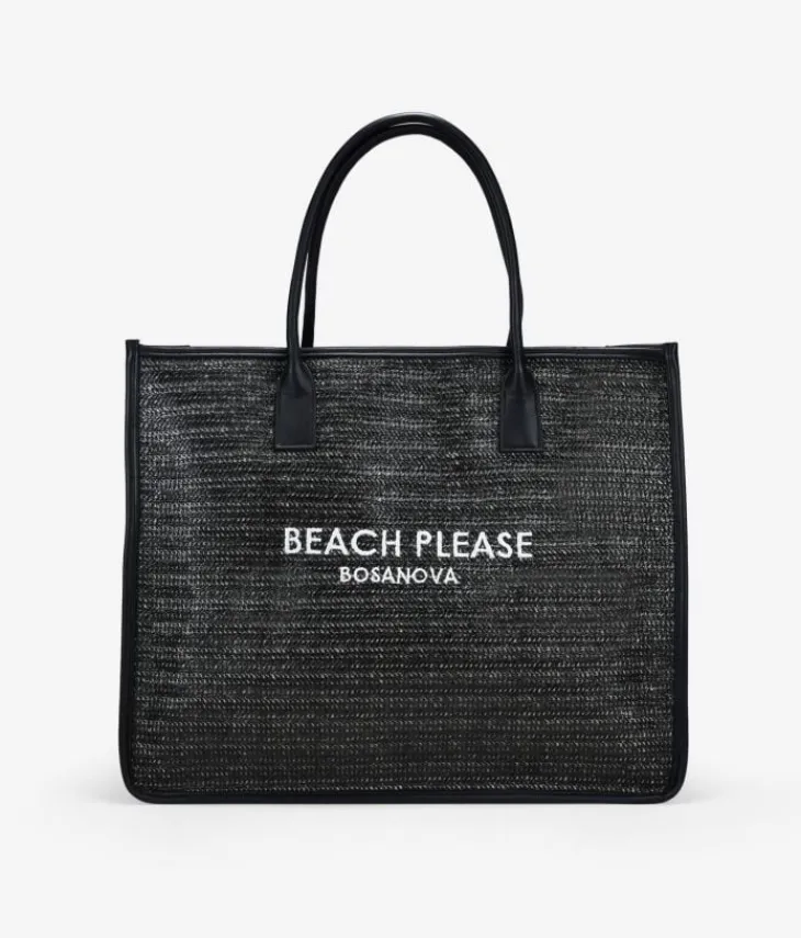 Bosanova Sacs Shopper | Sacs Raphia Et Crochet | Sac cabas en raphia noir avec fermeture éclair