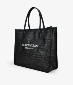 Bosanova Sacs Shopper | Sacs Raphia Et Crochet | Sac cabas en raphia noir avec fermeture éclair